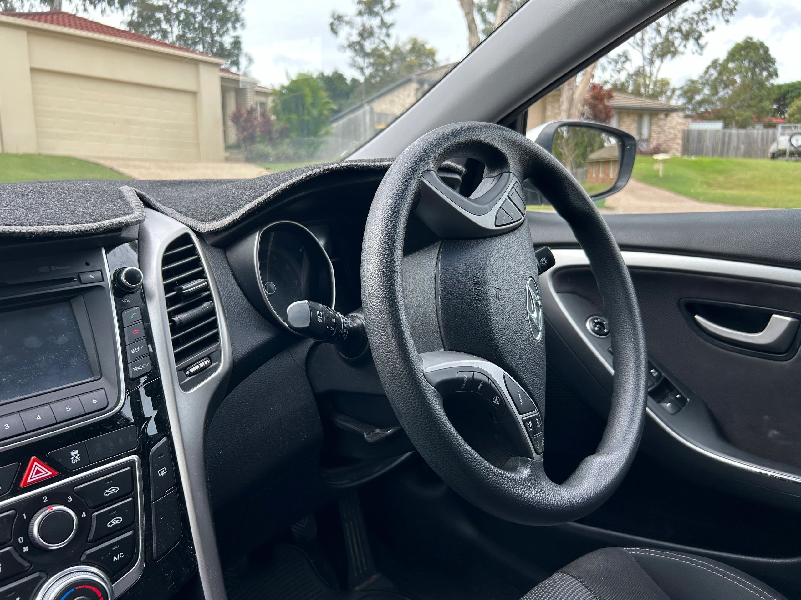 Car interior from driver's seat